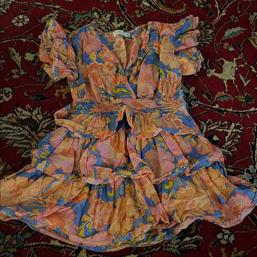 Floral Ruffled Dress - Blue and Pink